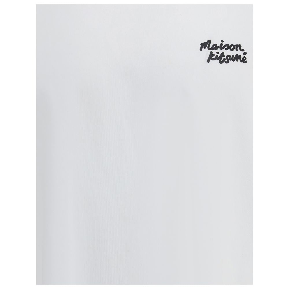 Maison Kitsuné White Cotton T-Shirt with contrast logo on front
