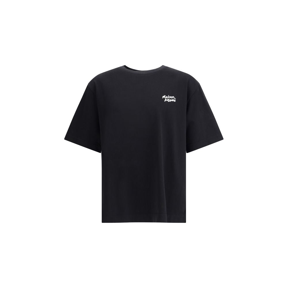 Maison Kitsuné Black Cotton T-Shirt with contrast logo on front