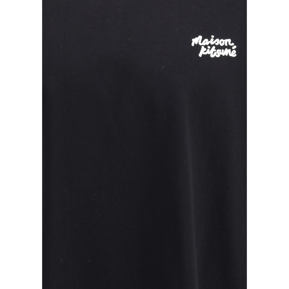 Maison Kitsuné Black Cotton T-Shirt with contrast logo, ribbed crew neck, and soft fabric ideal for casual wear.