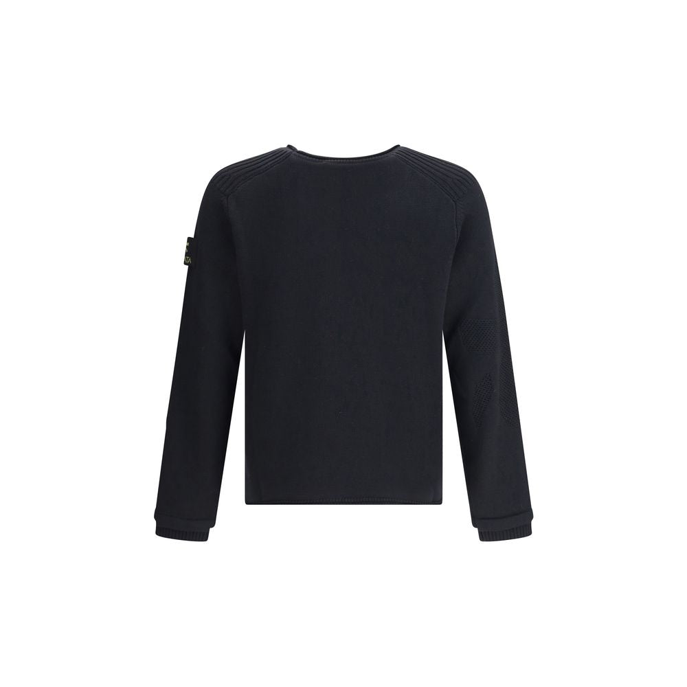 Rear view of Premiata Black Merino Wool Sweatshirt with ribbed cuffs and side logo patch.