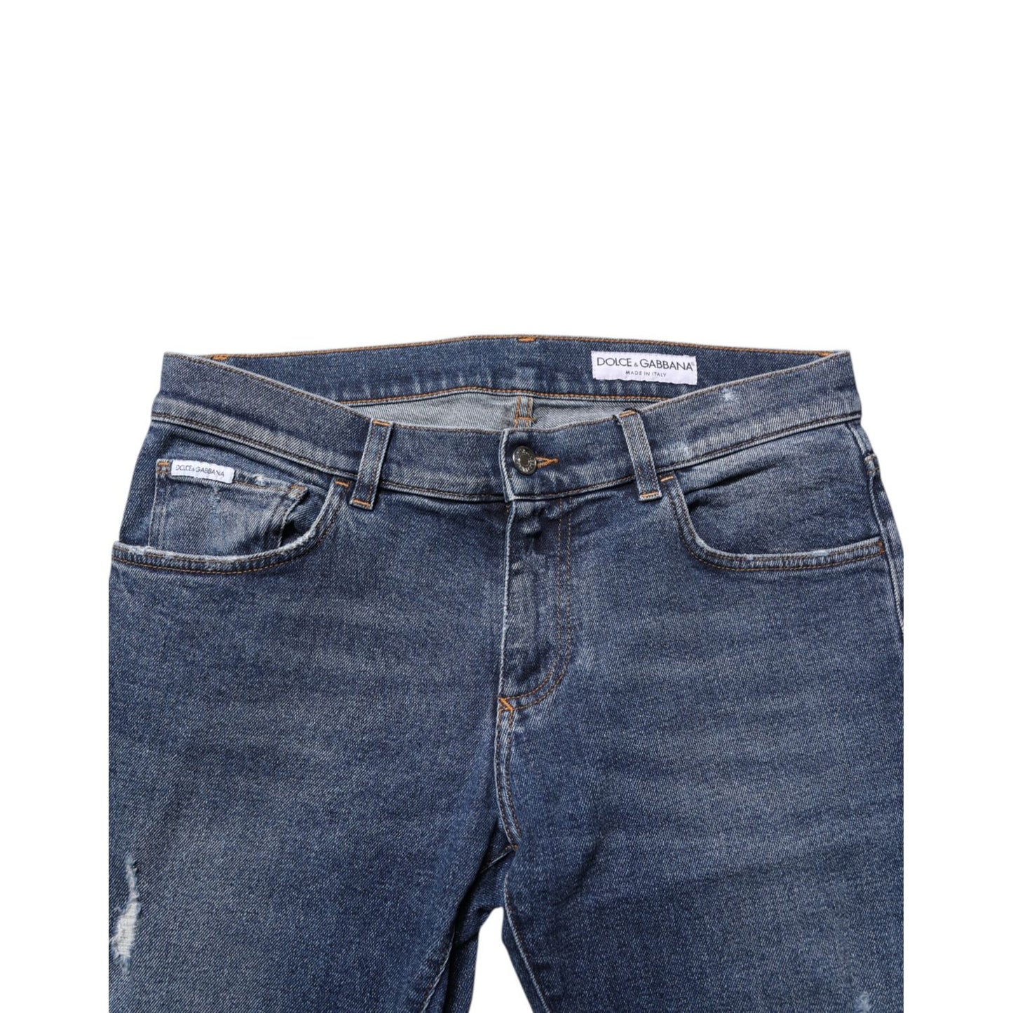 Dolce & Gabbana Blue Cotton Logo Plaque Skinny Men Denim Jeans