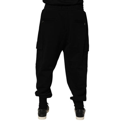 Dolce & Gabbana Black Cotton Blend Cargo Joggers Drawstring Pants