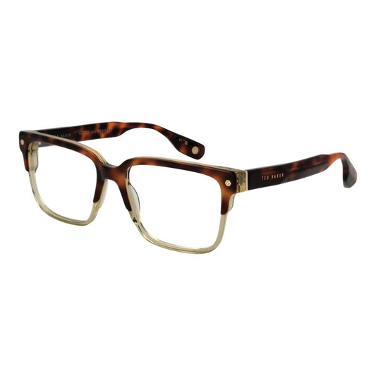Ted Baker Brown Men Glasses Frame, full-rim acetate square design with demo lenses and branded case. Size 56-18-145.
