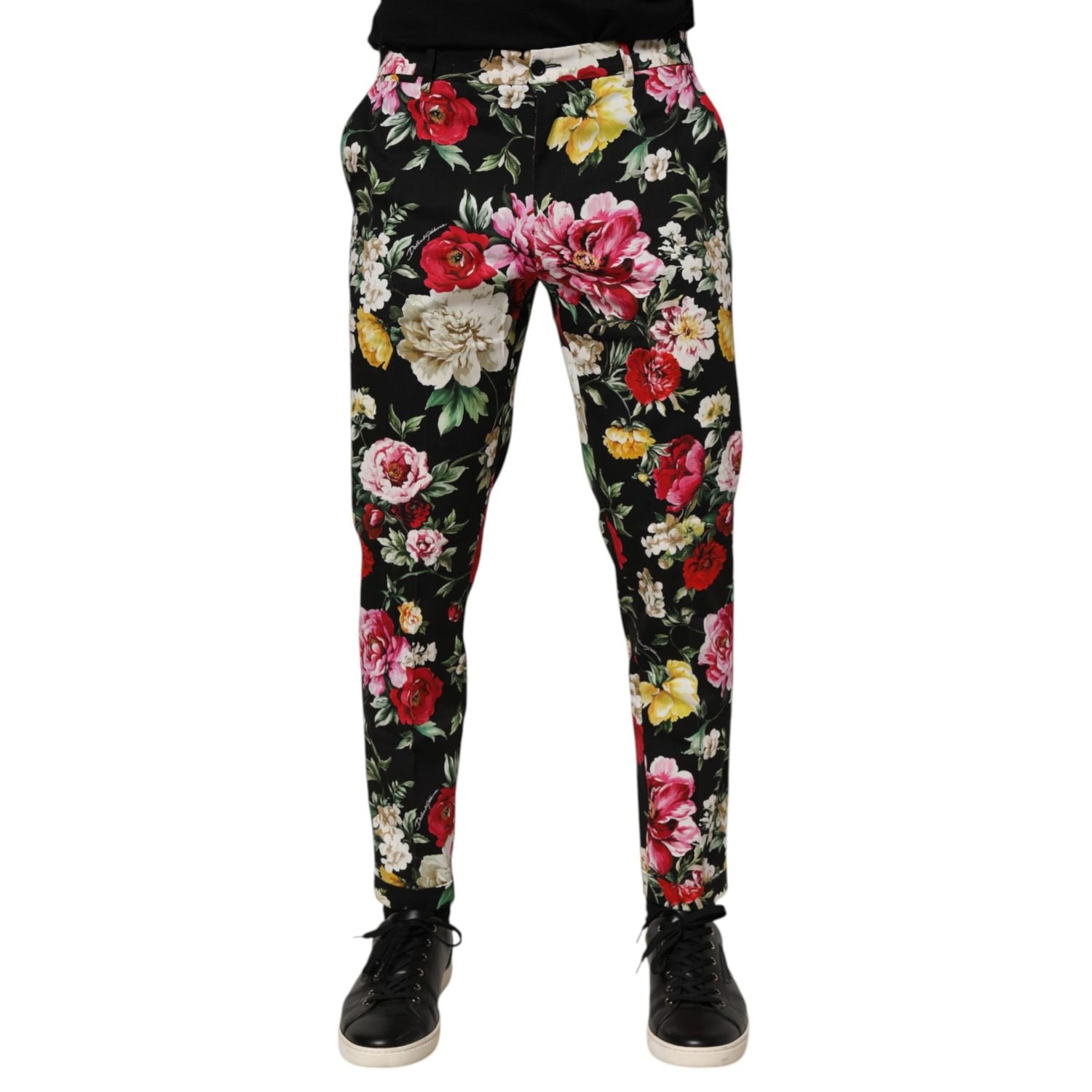 Dolce & Gabbana Black Floral Cotton Dress Formal Trouser Pants