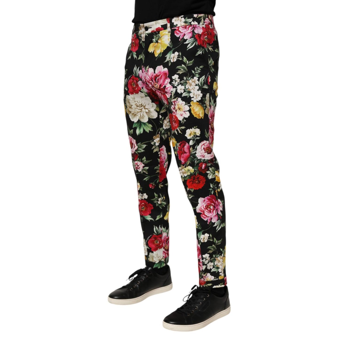 Dolce & Gabbana Black Floral Cotton Dress Formal Trouser Pants