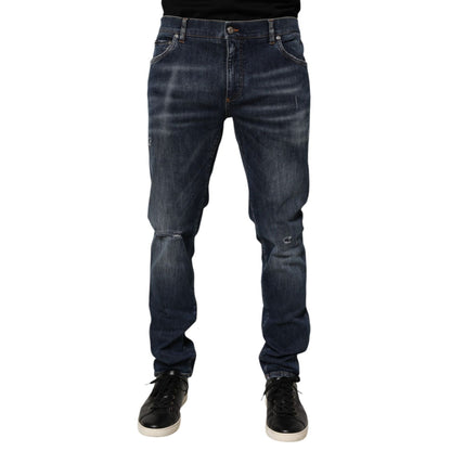 Dolce & Gabbana Dark Blue Washed Running Ripped Denim Jeans