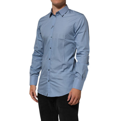 Dolce & Gabbana Blue Cotton Collared GOLD Formal Dress  Shirt