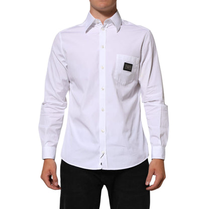 Dolce & Gabbana White Logo Plaque Collared Formal Dress  Shirt