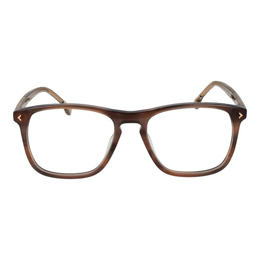 Lozza Brown Men Glasses Frame, cellulose acetate, full-rim, square style, demo lenses, lens width 54, bridge 18, temple 145, size 54-18-145.