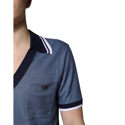 Dolce & Gabbana Blue Collared V-neck Silk Blend Polo T-shirt