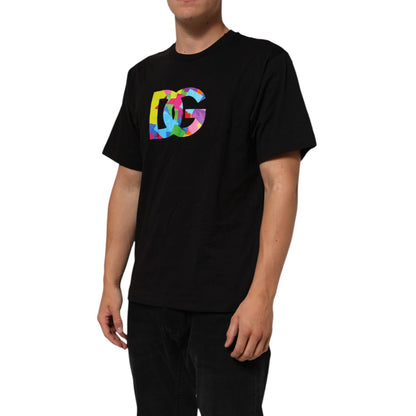 Dolce & Gabbana Black Logo Print Cotton Crew Neck  T-shirt
