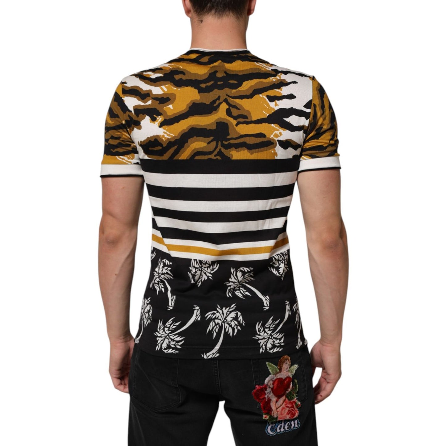 Dolce & Gabbana Multicolor Leopard Palm Leaf Men Crew Neck T-shirt
