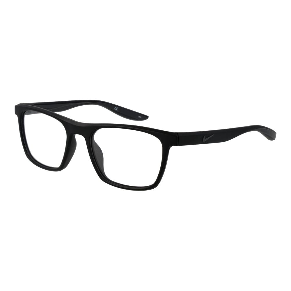Nike Black Unisex Glasses Frame in stainless steel, full-rim square style, with demo lenses and branded case included.