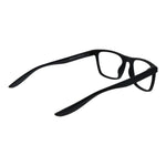 Nike Black Unisex Glasses Frame with full-rim stainless steel, square style, demo plastic lenses, size 52-18-140, black frame color.