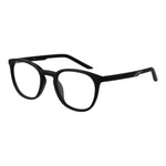 Nike Black Unisex Glasses Frame in stainless steel full-rim design, round style, demo lenses, and temple length 145mm.