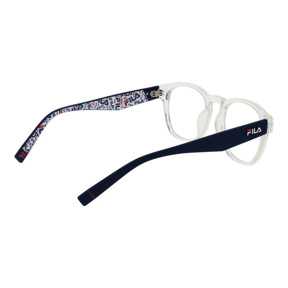 Fila Transparent Plastic Glasses (Frames) with full-rim design and demo lenses, includes branded case. Unisex style, panto shape.