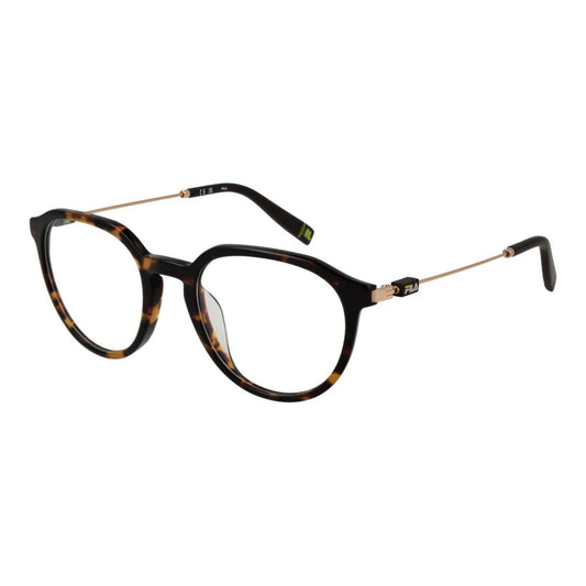 Fila Brown Unisex Glasses Frame with full-rim metal and plastic, panto style, 50-20-145 size, demo lenses included, no spring hinge.