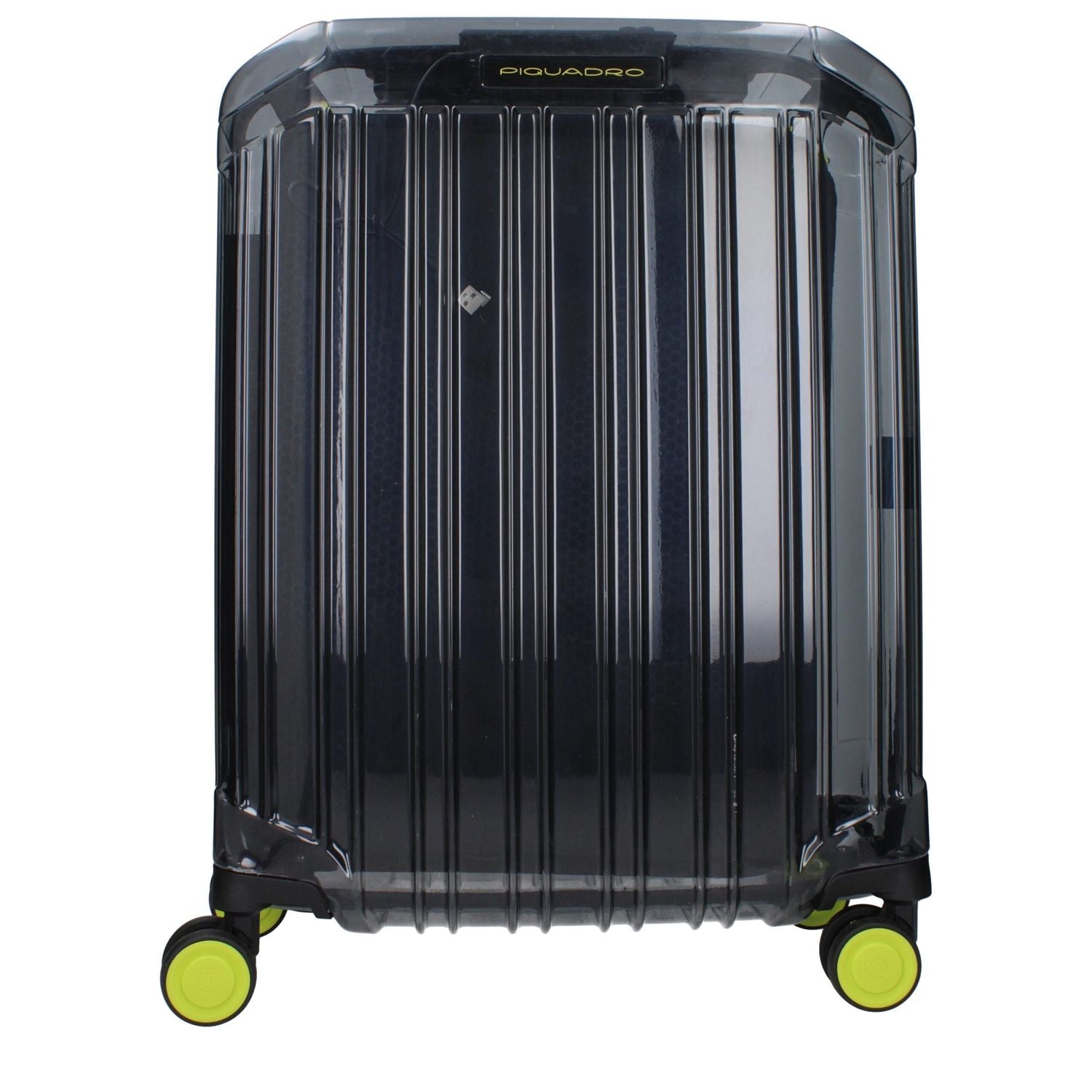Front view with bag zipped and handles upright.