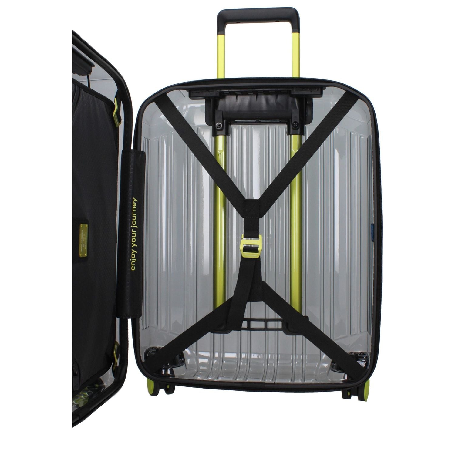 Front view with bag zipped and handles upright.
