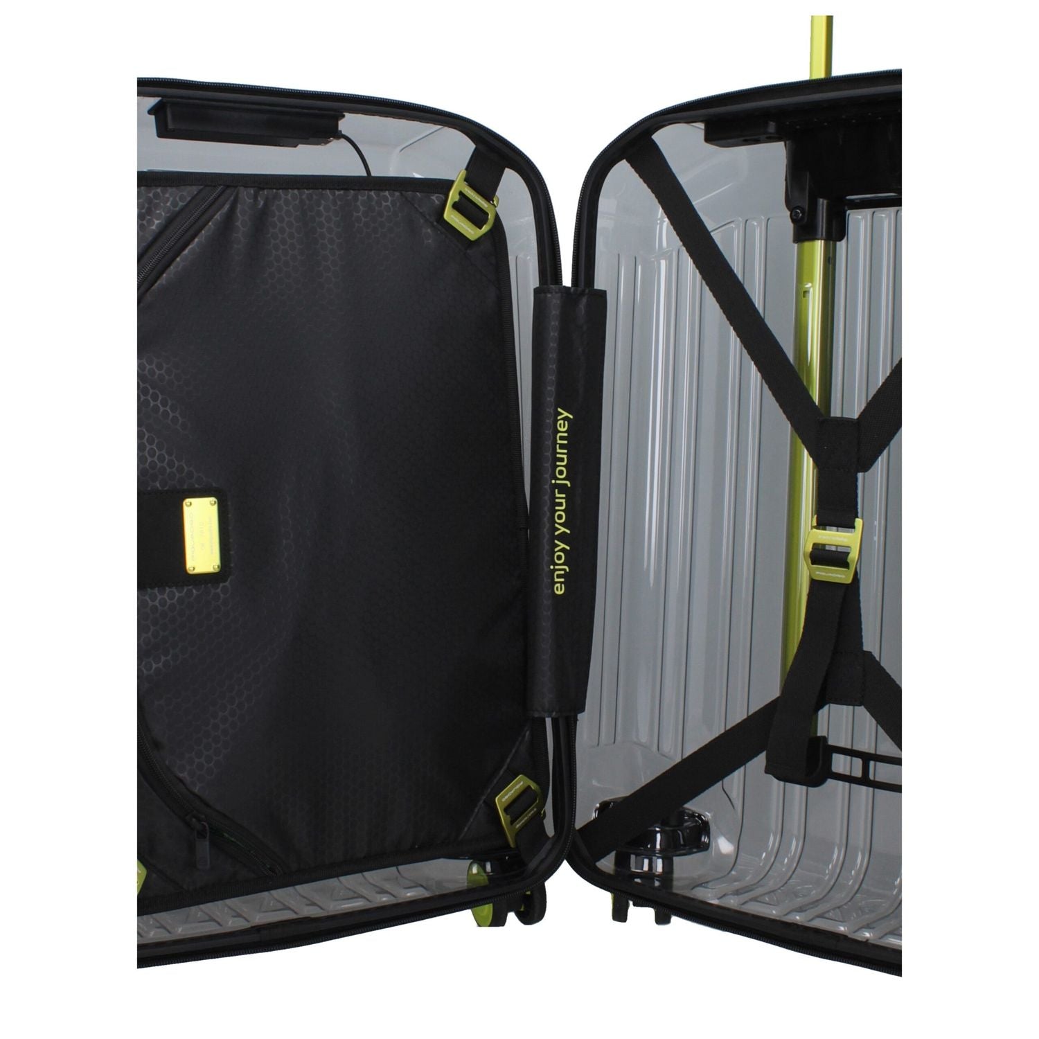 Front view with bag zipped and handles upright.