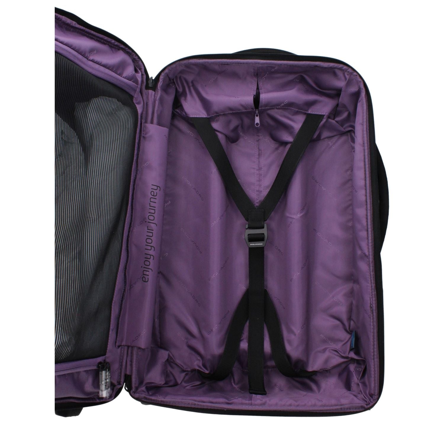 Front view with bag zipped and handles upright.