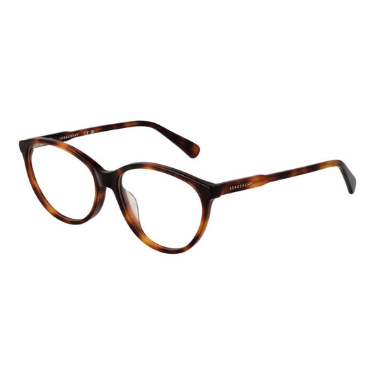 Longchamp Brown Women Glasses Frame in cat eye style, acetate material with a full-rim design, demo lenses. Size 53-15-140.