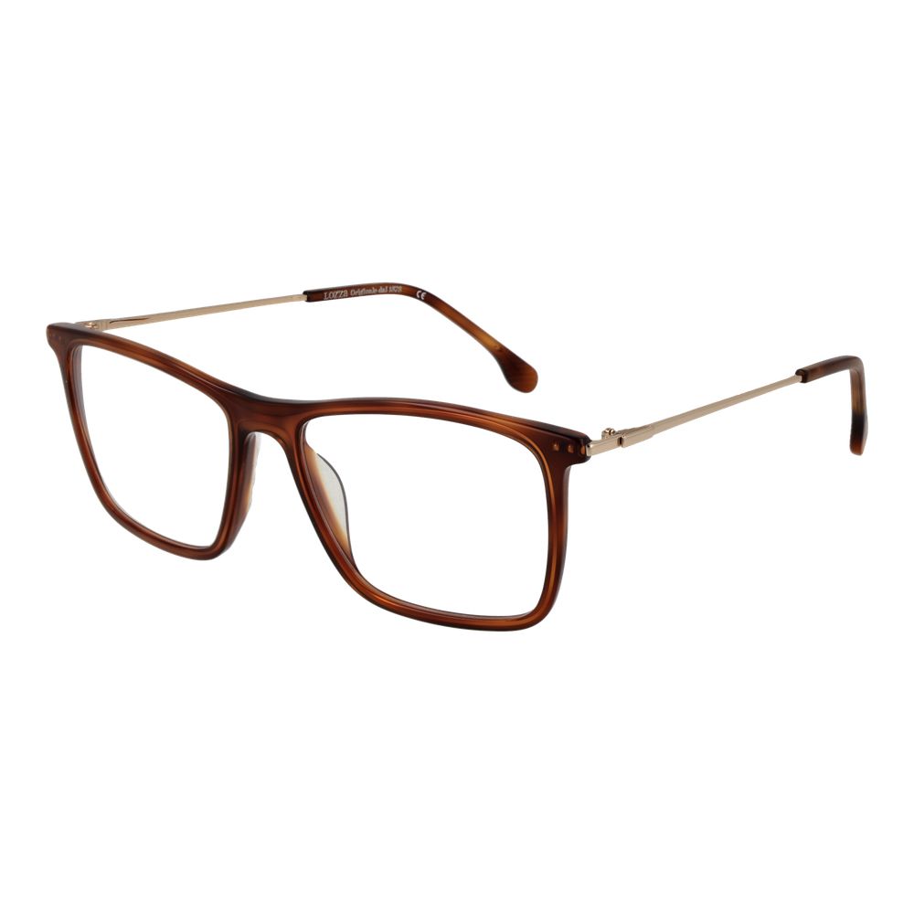 Lozza Brown Men Glasses Frame, full-rim rectangular style, metal frame, brown color, demo lenses, size 54-17-145, no spring hinge.