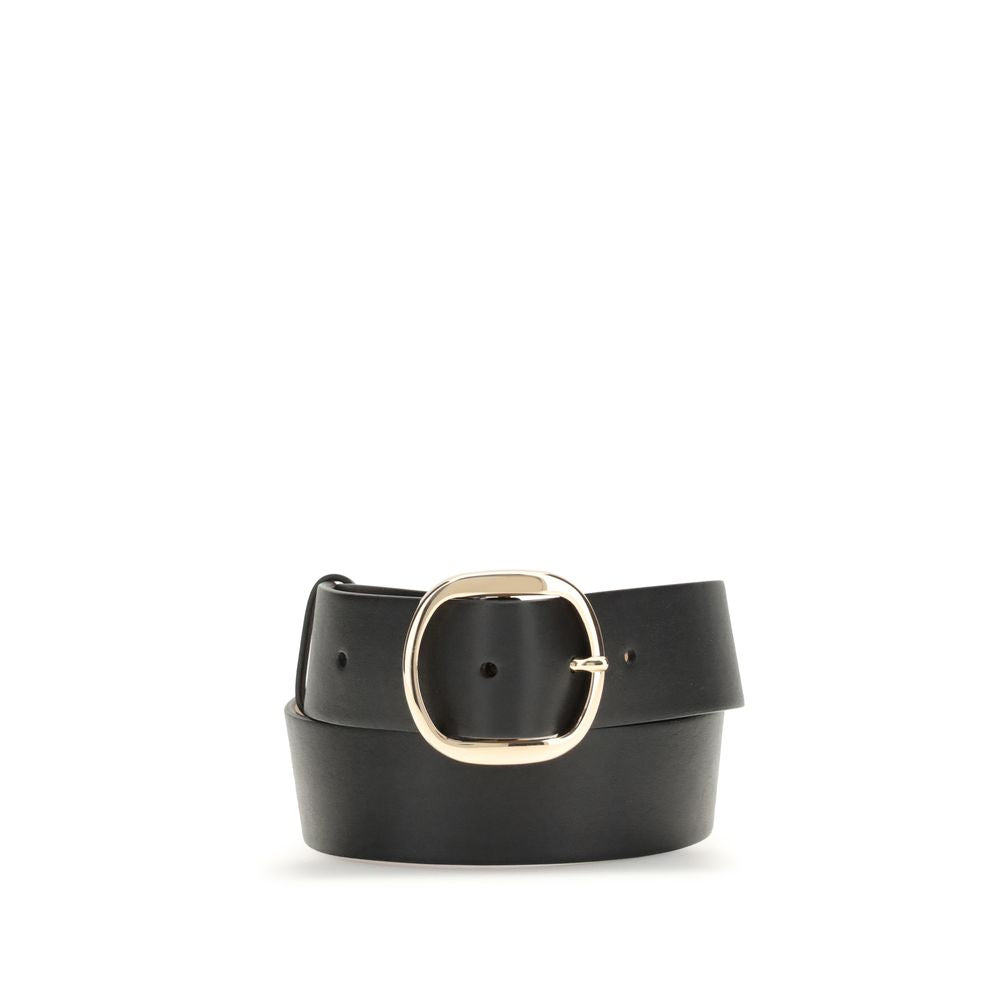 Gabriela Hearst Black Leather Regular Belt with metal buckle, featuring minimalist design, crafted from 100% leather, AW25 season.