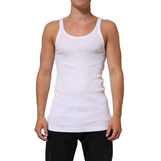 Dolce & Gabbana White Sleeveless Round Neck Tank Top T-shirt, 100% cotton, regular fit, made in Italy.