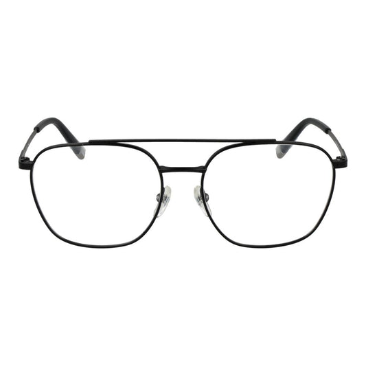 Fila Black Unisex Glasses Frame, stainless steel full-rim aviator style with black frame and demo lenses, size 54-16-140.