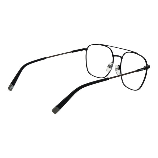 Fila Black Unisex Glasses Frame in stainless steel, full-rim aviator style, demo lenses, 54-16-140 size, black color.