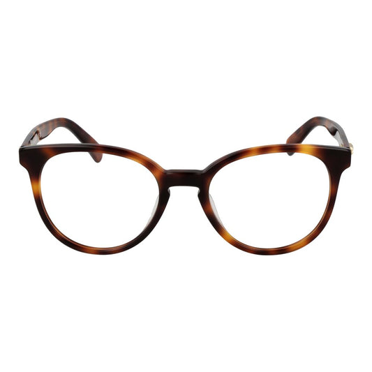 Longchamp Brown Women Glasses Frame in full-rim style made of cellulose acetate, featuring demo lenses and spring hinge for comfort.
