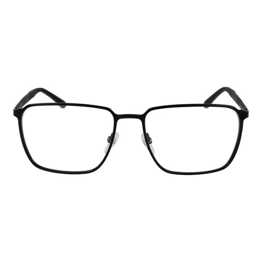 Fila Black Men Glasses Frame, full-rim square style, metal and plastic, size 56-17-140 with demo lenses, includes branded case.