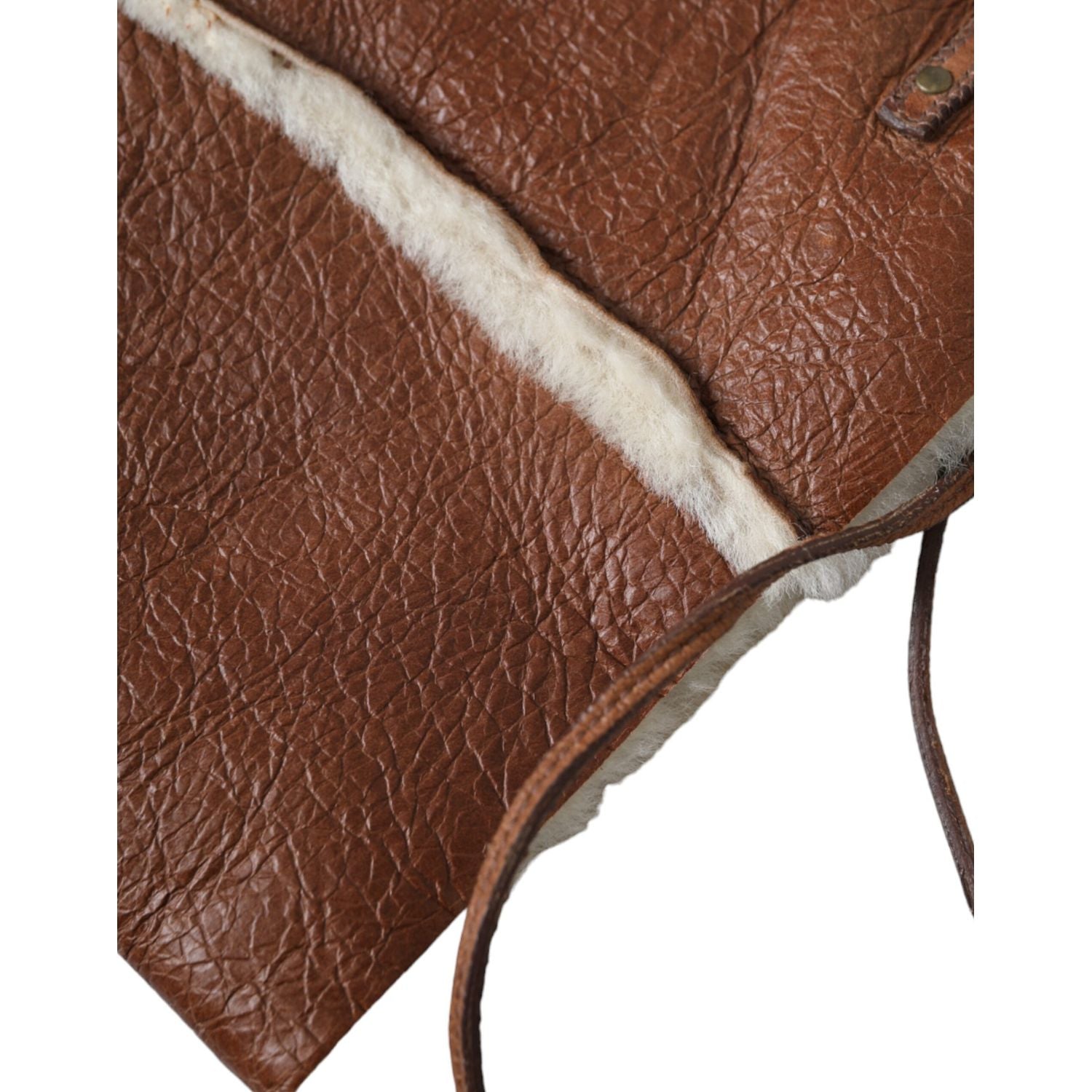 Miu Miu Brown Leather Fur Inner Lining Neck Strap WinterFleece Handwarmer