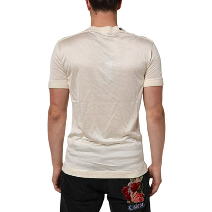 Dolce & Gabbana Off White Silk Crew Neck Short Sleeve T-shirt