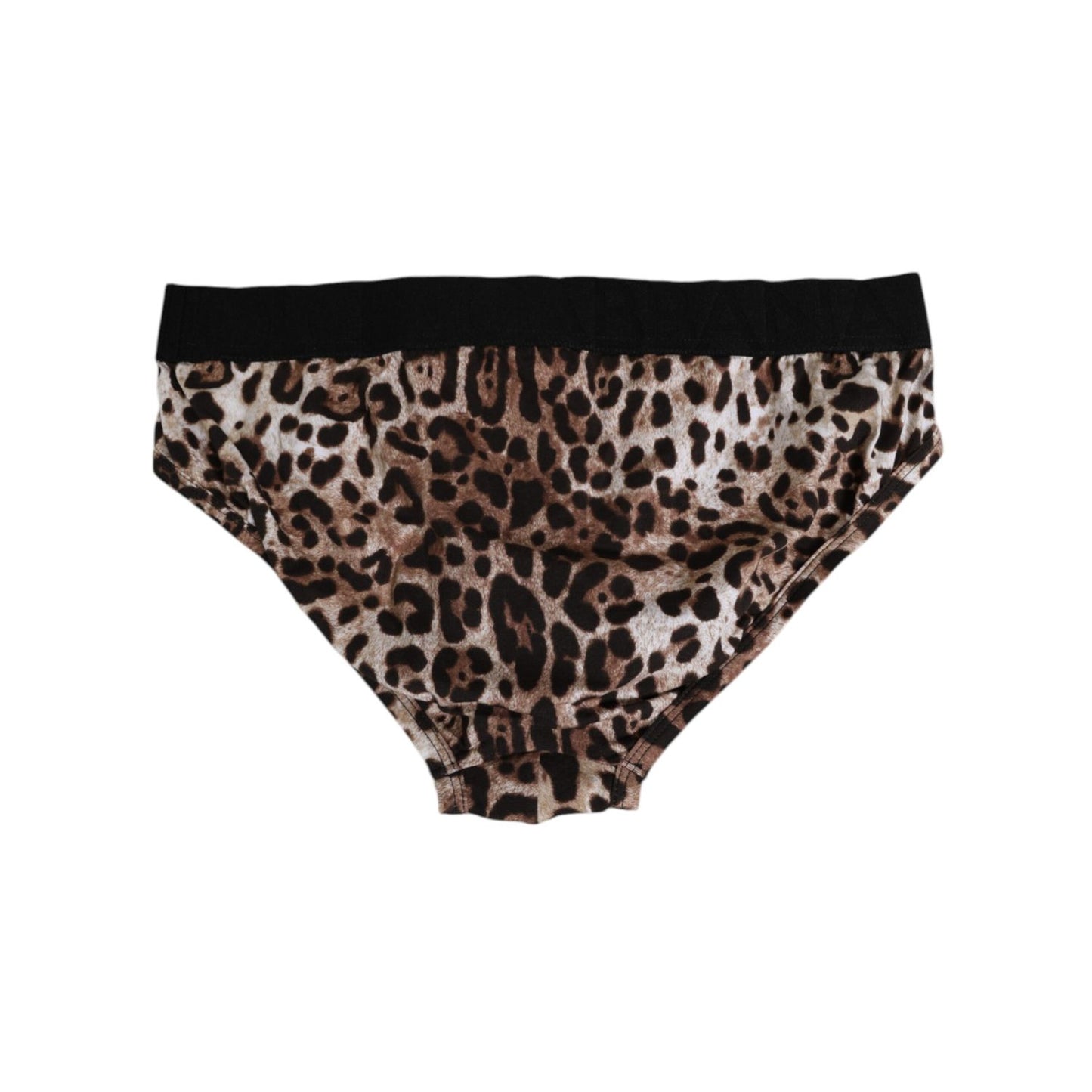 Dolce & Gabbana Brown Cotton Leopard Logo Midi Brief Underwear