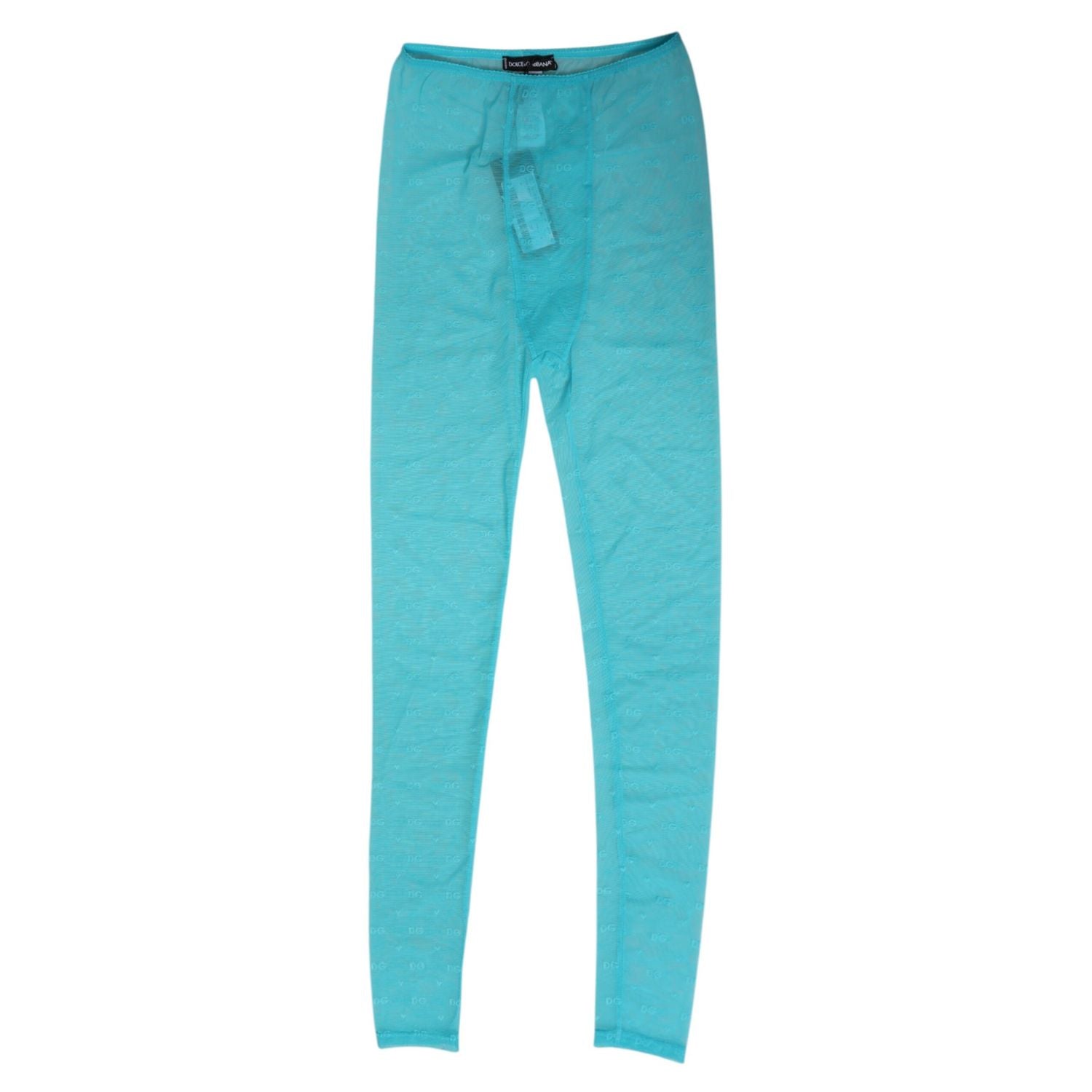 Dolce & Gabbana Light Blue Nylon Logo Lace Leggings Pants Underwear