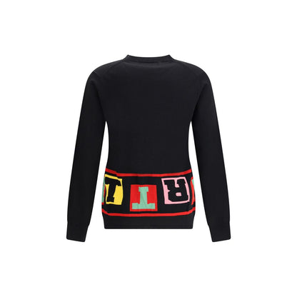 Comme Des Garçons Black Marabou Sweatshirt with colorful lettering, crewneck design, and long sleeves. AW25 regular fit 57% acrylic composition.