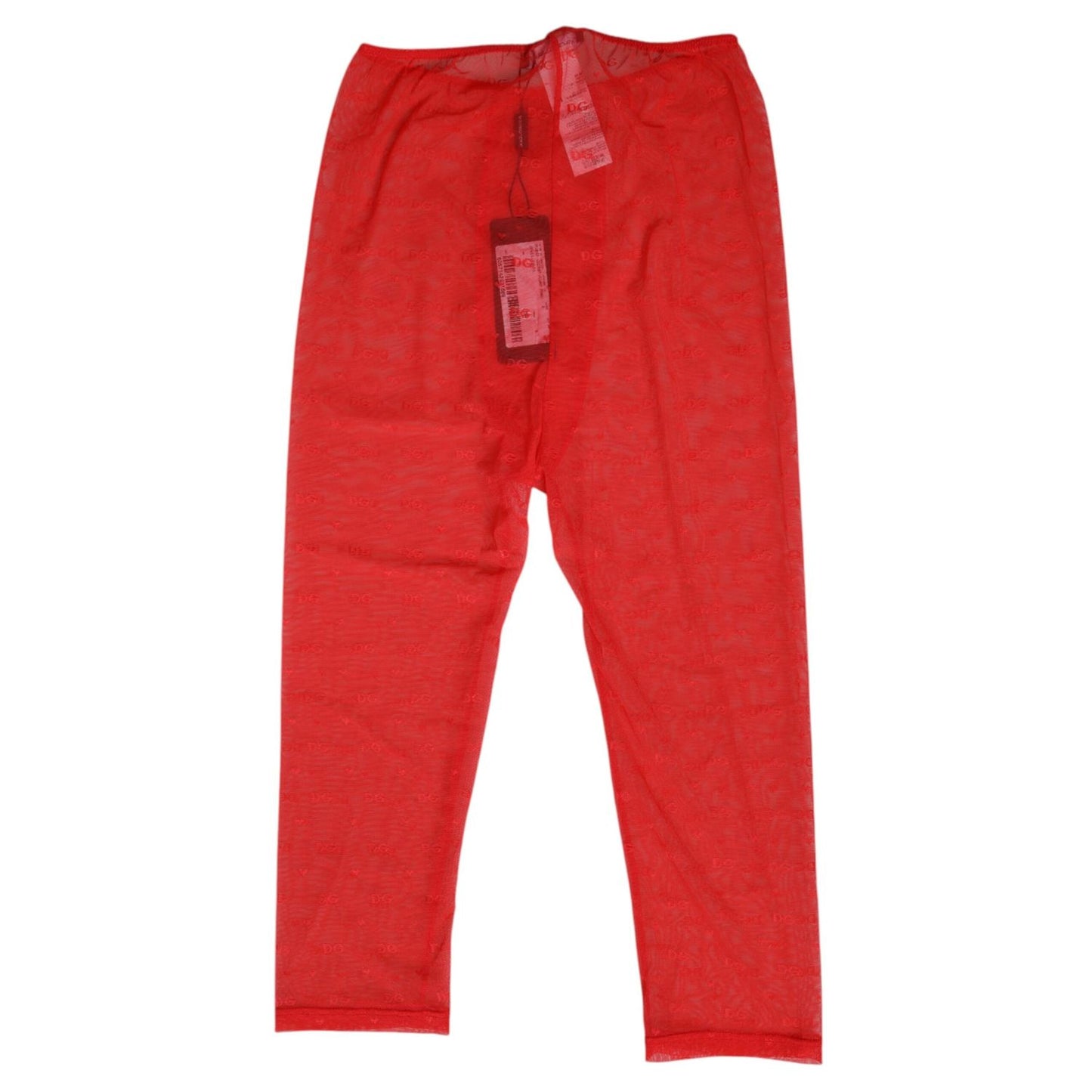 Dolce & Gabbana Red Logo Lace Tight Midi Trousers Underwear, luxurious Italian design, delicate logo-patterned lace, nylon blend.