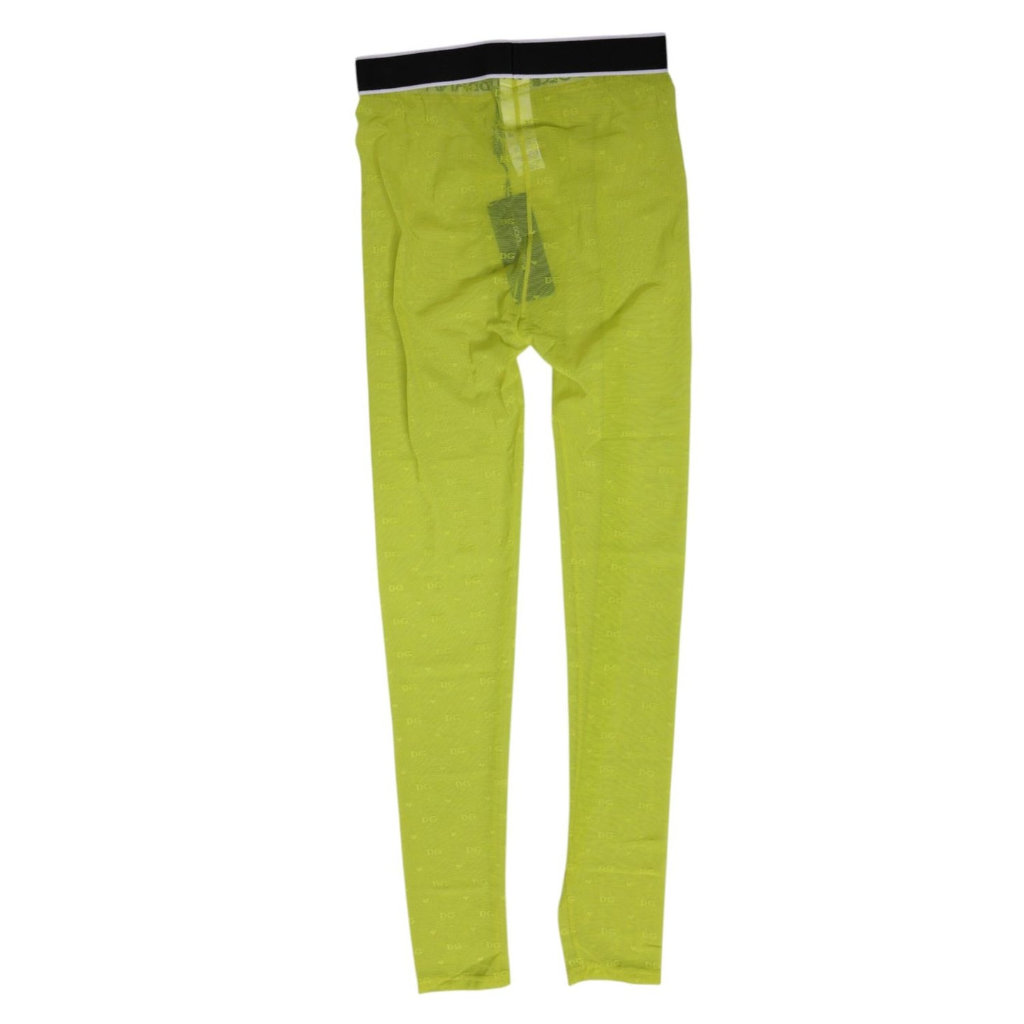 Dolce & Gabbana Neon Green Nylon Logo Lace Leggings Pants Underwear
