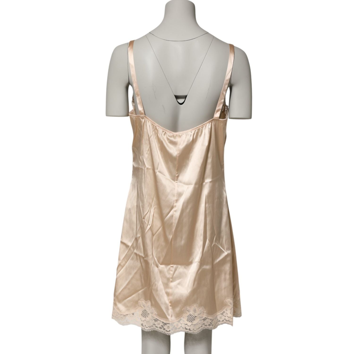 Dolce & Gabbana Nude Chemise Lingerie Silk Blend Lace Trim Dress