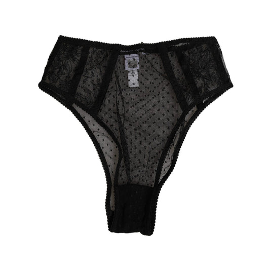 Dolce & Gabbana Black Lace Polka Dot Mesh High Waist Underwear