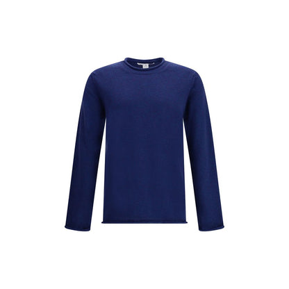 Comme Des Garçons Blue Wool Sweatshirt with round neckline and long sleeves, ribbed knit texture, 100% wool, AW25 collection.
