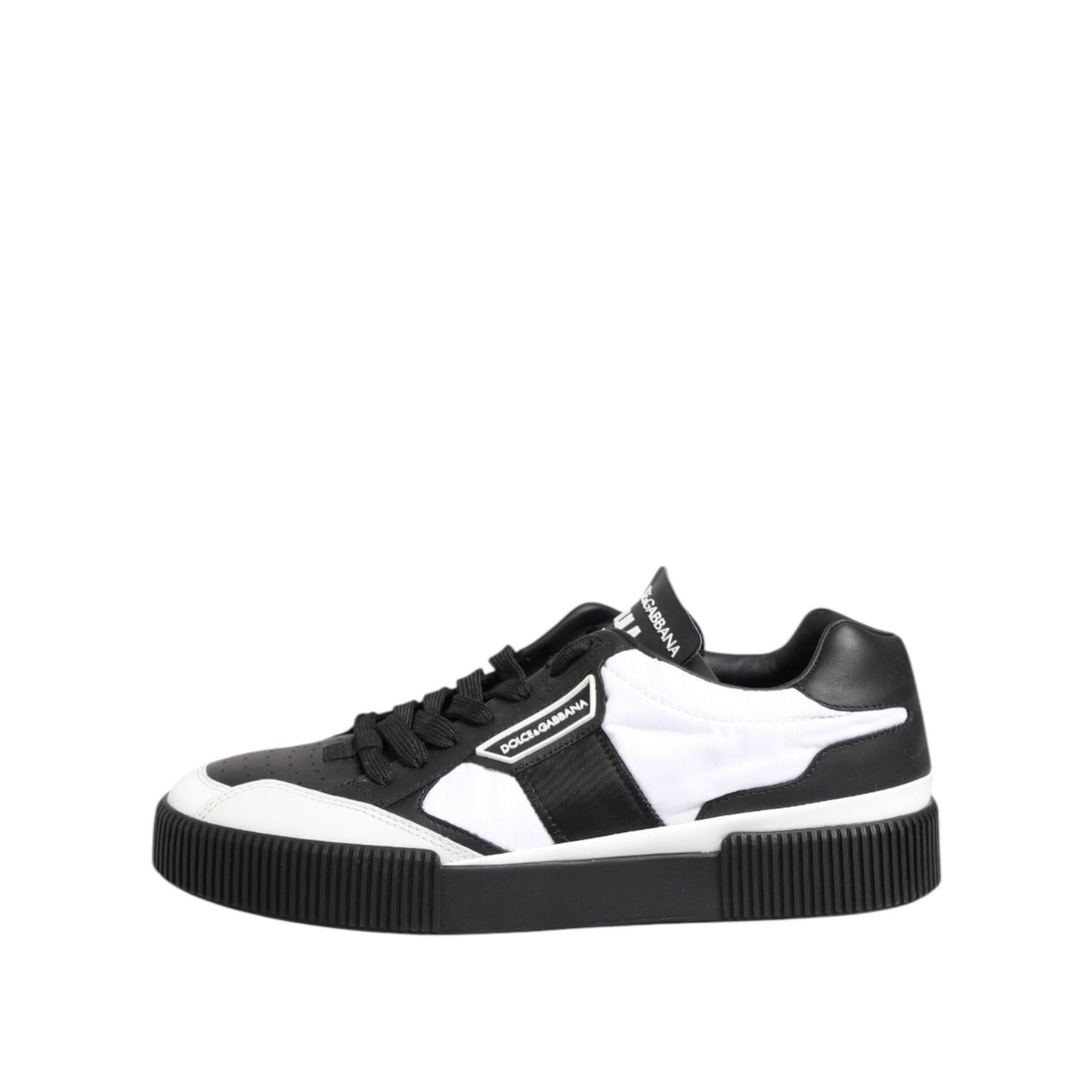 Dolce & Gabbana Black White Leather MIAMI Low Top Sneakers Shoes