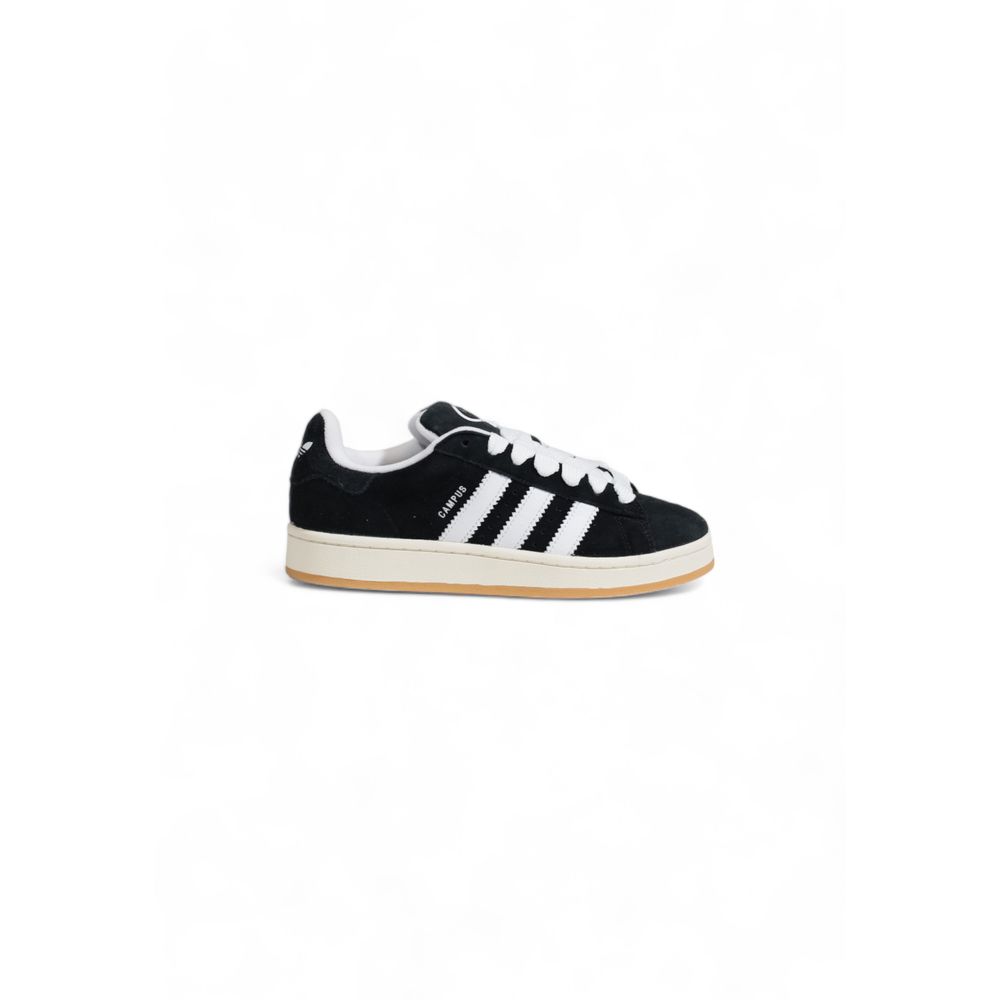 Adidas Black Suede Leather Sneaker showing iconic three stripes with rubber sole, perfect for everyday wear and casual occasions.