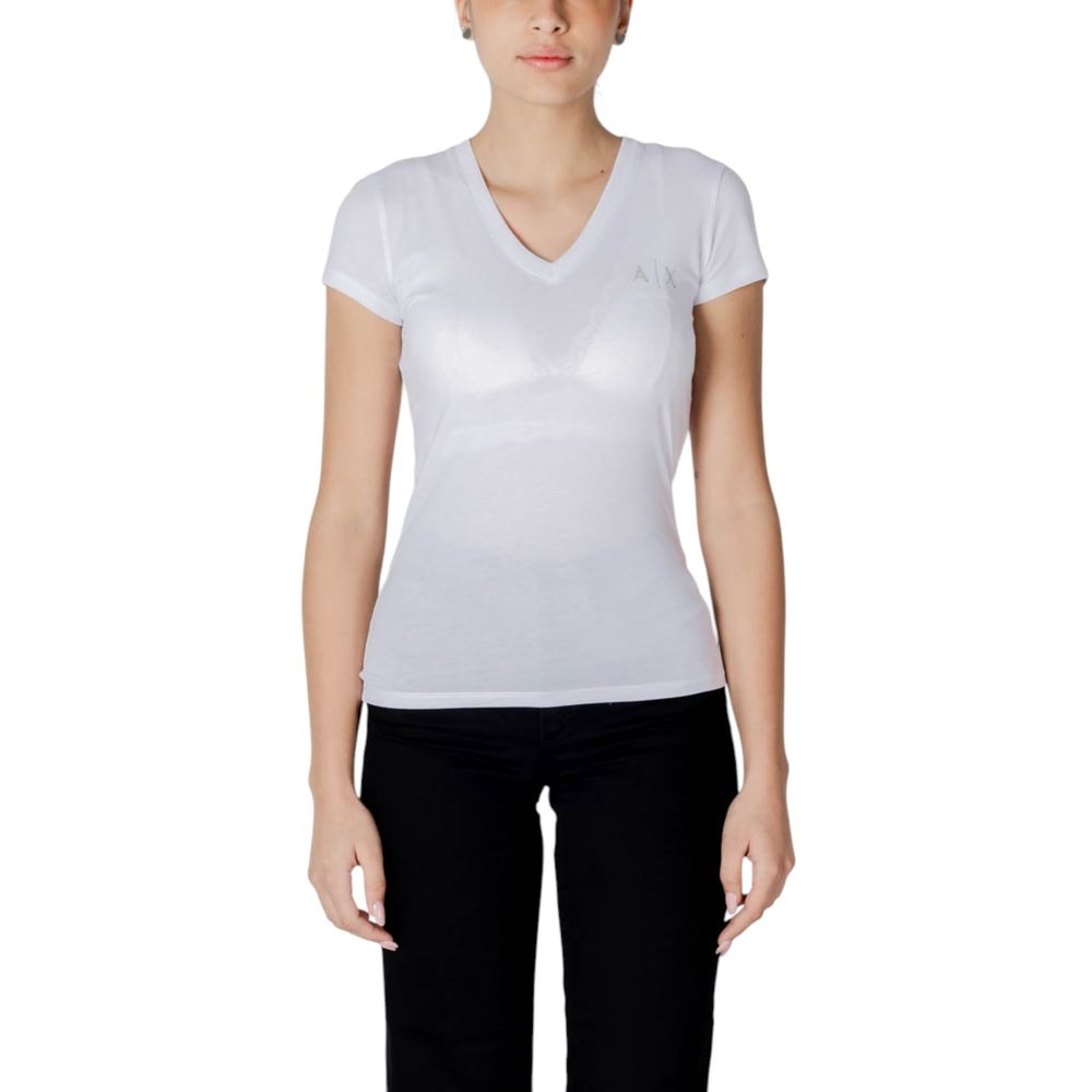 Armani Exchange White Cotton T-Shirt for women with V-neck and short sleeves, model XW000521 AF10359.