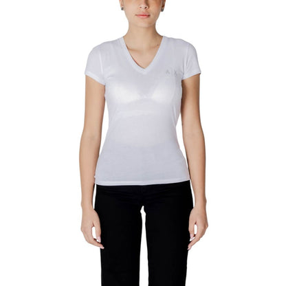 Armani Exchange White Cotton T-Shirt for women with V-neck and short sleeves, model XW000521 AF10359.