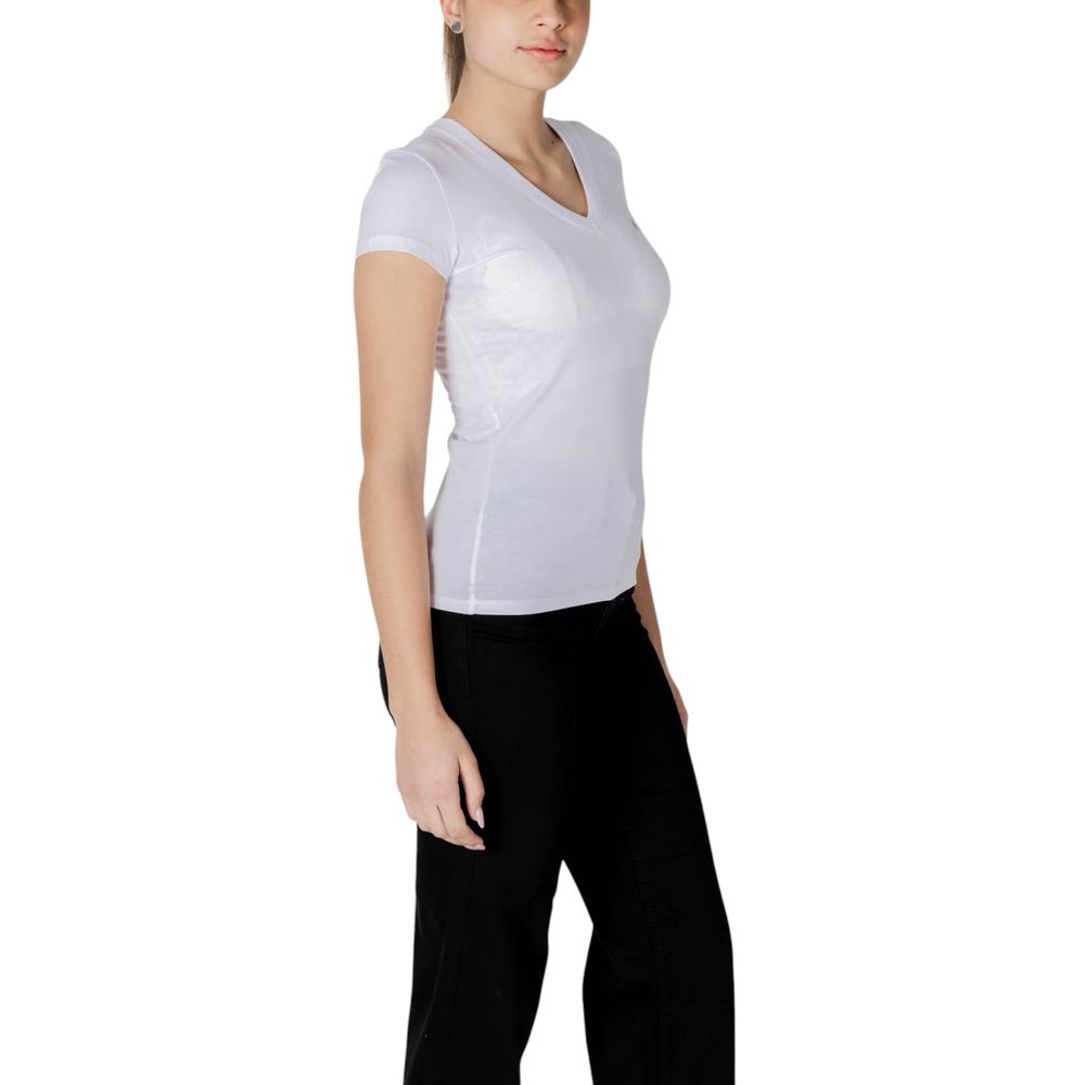 Armani Exchange White Cotton T-Shirt for women with V-neckline and short sleeves, model XW000521 AF10359, on female model.