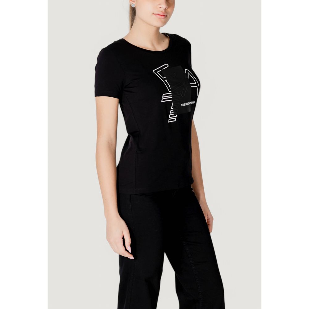 EA7 Emporio Armani Black Cotton T-Shirt for women with logo, model 7W000187 AF10373, showcasing style and comfort in a short-sleeve design.