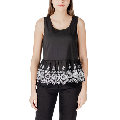 ICHI Black Cotton Tank Tops